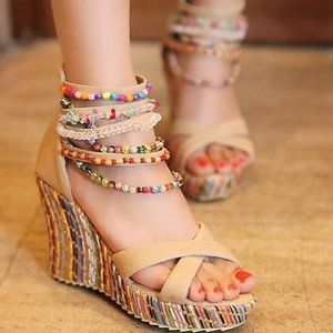 Pearls across the top platform sandals